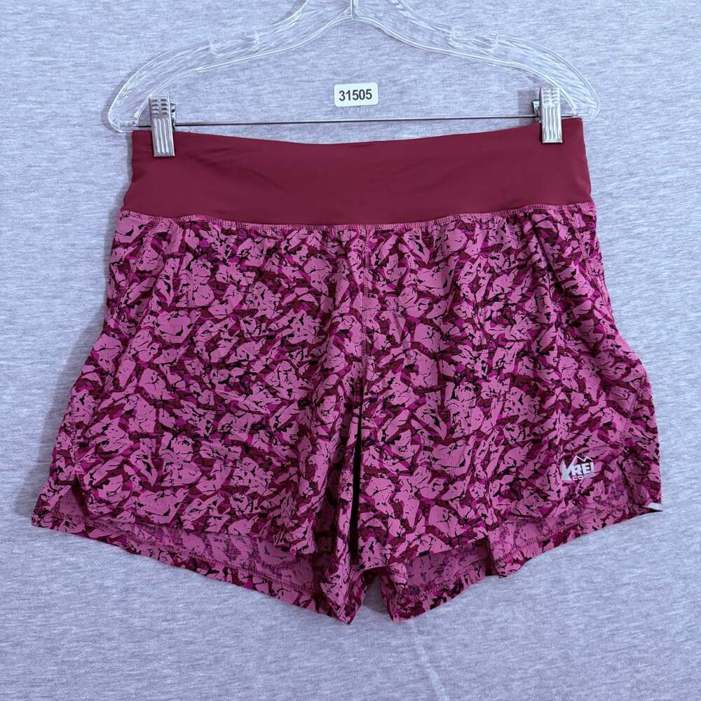 REI Co-op Womens Medium Swiftland Running Shorts Purple Pink Print Liner 5"
